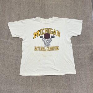 vintage Michigan national champions white mens large white 1980s basketball